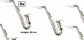 5x Saxofoon 36 cm zilver - muziek thema feest sax geluid groep verjaardag
