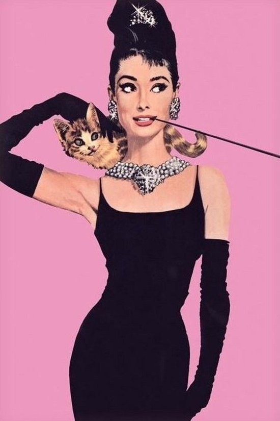 Affiche Audrey Hepburn-Petit-déjeuner chez Tiffany's-chat- 61 x 91,5 cm.