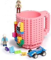 Build on Brick Mug - licht roze - 350 ml - bouw je eigen mok met bouwsteentjes - BPA vrije drinkbeker cadeau voor kinderen of volwassenen - koffie thee limonade of andere dranken -