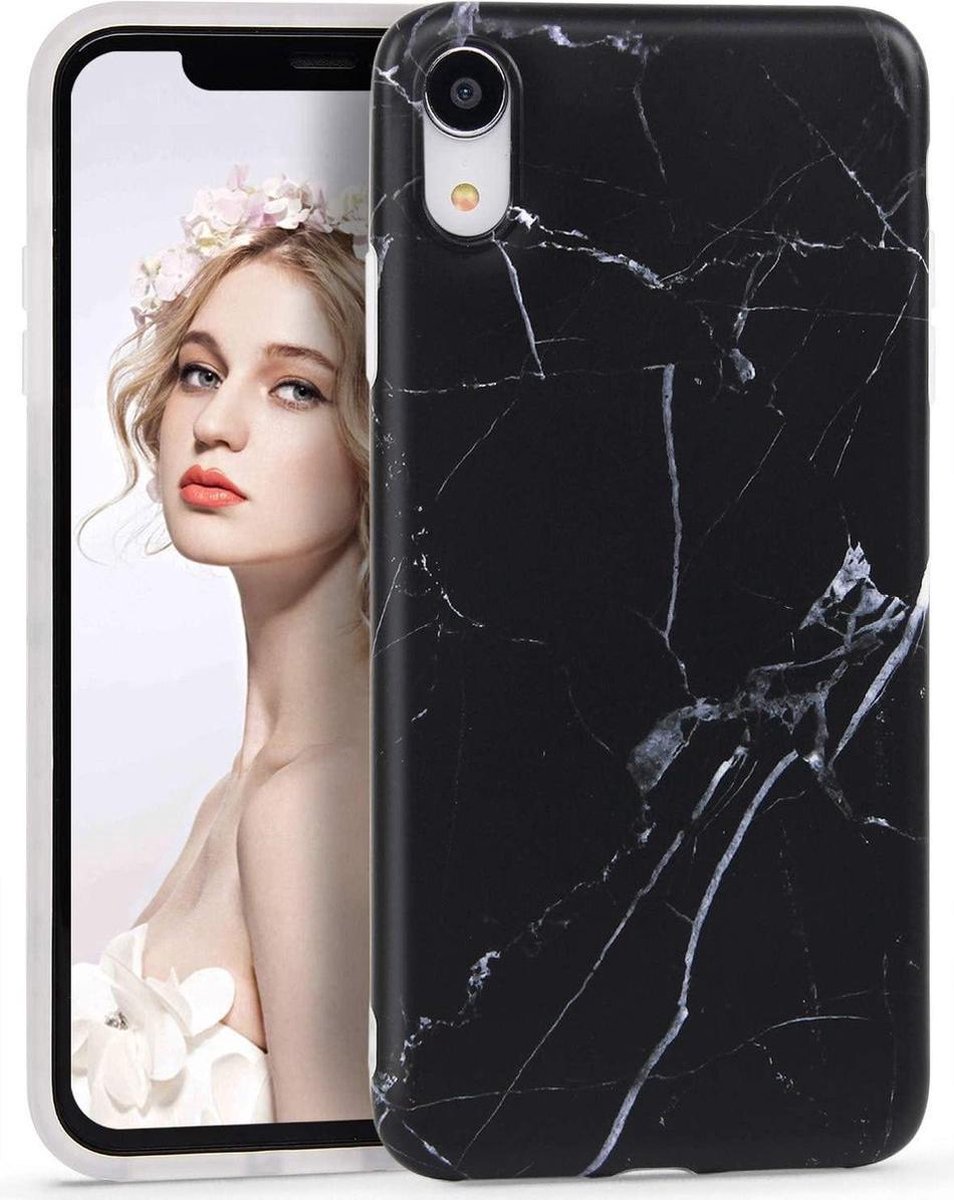 Geschikt voor Apple iPhone XS Max hoesje - Zwart / Wit - Marmer - Soft TPU
