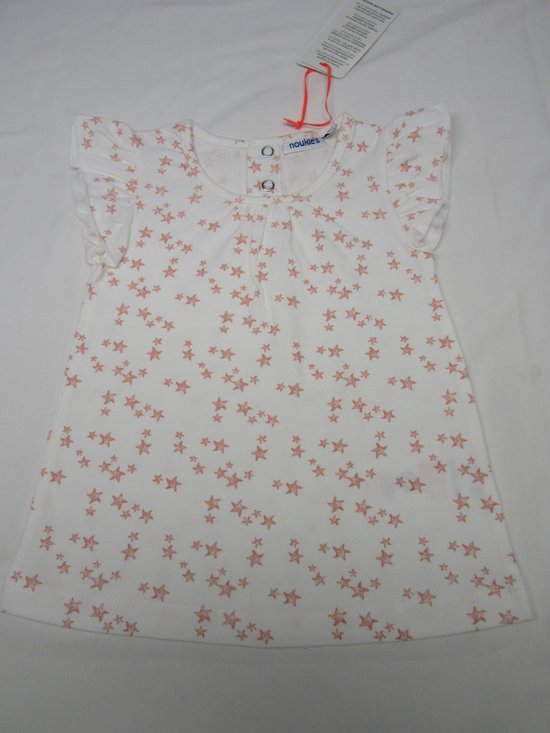 noukie's , meisje, t-shirt met kapmouw , wit met rose sterren , 12 maand 80 - Noukie's