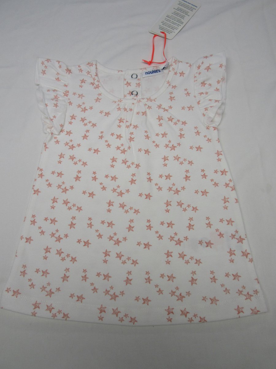 noukie's , meisje, t-shirt met kapmouw , wit met rose sterren , 12 maand 80 - Noukie's