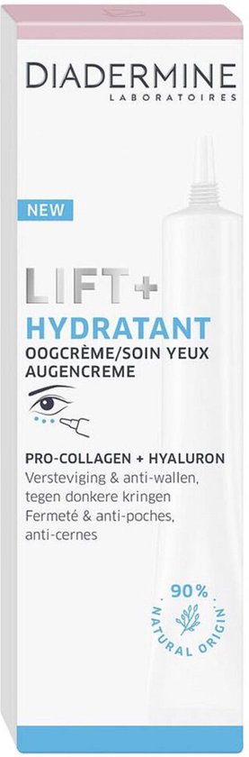 Diadermine Oogcrème Lift+ Hydratant - Versteviging en Anti-Wallen - 3 x 15 ml - Met Pro-Collageen + Aqua-Fillers