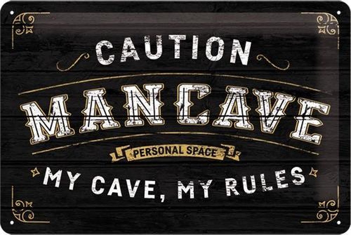 Mancave My Cave My Rules - Metalen wandbord in Reliëf 20 x 30 cm - Nostalgic Art Merchandising