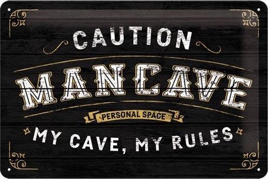 Mancave My Cave My Rules - Metalen wandbord in Reliëf 20 x 30 cm