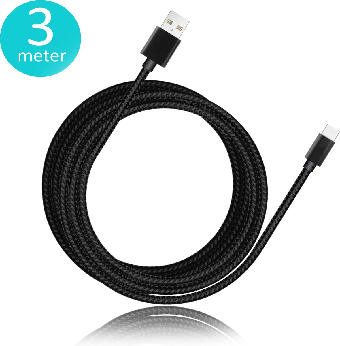 Brightside PS5 oplaadkabel 3 meter | USB C kabel voor PS5 | PS5 accessoires | Nylon gevlochten zwart