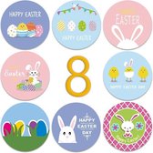 Paas Sticker - Sluitsticker - 8 prints - Sluitzegel Pasen - Happy Easter - Ei - Kuiken - Konijn - Vlag | Kaart - Envelop | Fijne Paasdagen - Paasfeest | Kids - Kind | Envelop stickers | Cadeau - Gift - Cadeauzakje - Traktatie | Chique inpakken