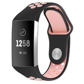 Fitbit Charge 3 & 4 Sport Band 2 Kleuren  Zwart Roze - Maat: SM