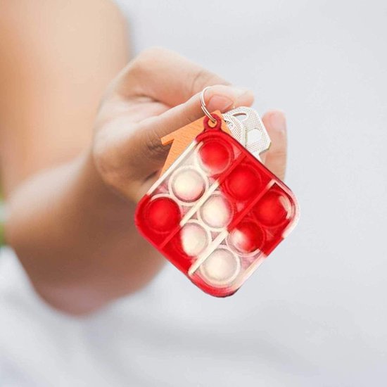 Fidget Pop it mini Sleutelhanger Rood Marble Vierkant