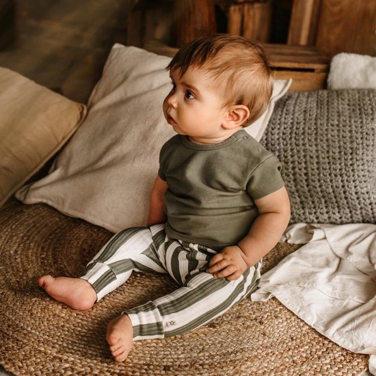 rib baby broekje jongen / meisje - wit met groen gestreept - Bold Stripes |  bol.com