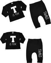Babypakje tweeling-Geboortepakjes met tekst-T is for Twins-unisex-Maat 62-2 stuks