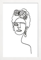 JUNIQE - Poster met houten lijst Frida Kahlo - lijntekening -13x18
