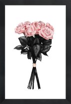 JUNIQE - Poster met houten lijst Roze boeket illustratie -30x45 /Roze