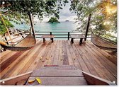 Poster - Vlonderterras Thailand Tuindoek Tuin Tuinposters Tuinschilderij - 65 X 90 Cm - Multicolor