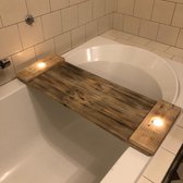 Landelijke bad plank 80 cm breed! | laptop / Tablet / Ipad plank voor in bad | gemaakt van gebruikt pallethout | kleur: licht bruin (onbehandeld)