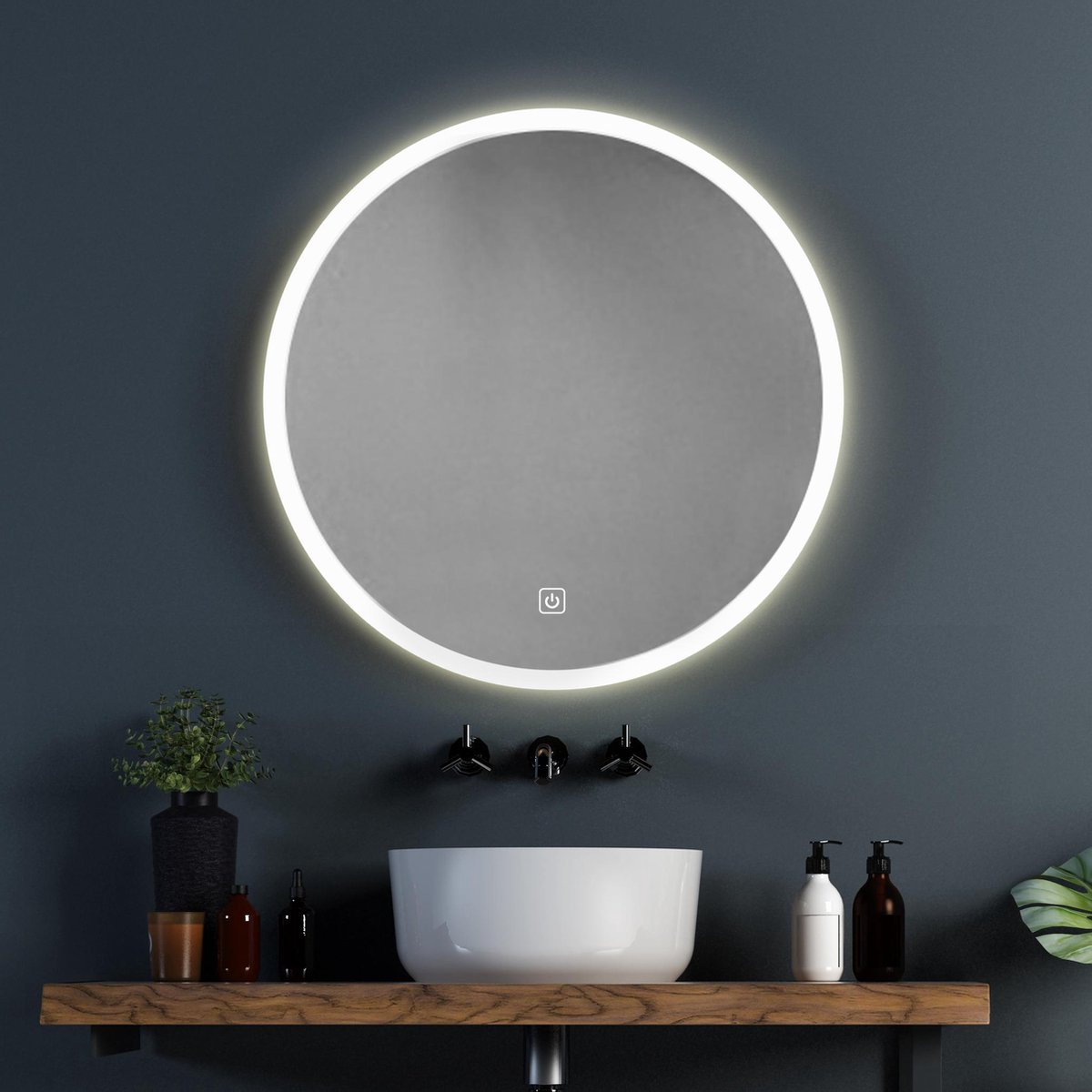 LOMAZOO Premium - Badkamerspiegel met LED verlichting - Badkamer Spiegel - Spiegel Badkamer - Spiegel Douche - Verwarming Anti Condens - 60 cm rond [SEATTLE]
