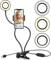 ElQing Selfie Ringlamp met Telefoonhouder en Tafelklem - Ringlight - Live Stream / Vlog Set - Ring Light TikTok - Ring Lamp Telefoonhouder