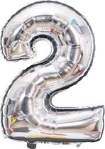 Cijfer Ballon nummer 2 - Helium Ballon - Grote verjaardag ballon - 32 INCH - Zilver  - Met opblaasrietje!
