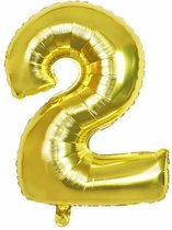 Cijfer Ballon nummer 2 - Helium Ballon - Grote verjaardag ballon - 32 INCH - Goud  - Met opblaasrietje!