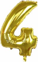 Cijfer Ballon nummer 4 - Helium Ballon - Grote verjaardag ballon - 32 INCH - Goud  - Met opblaasrietje!