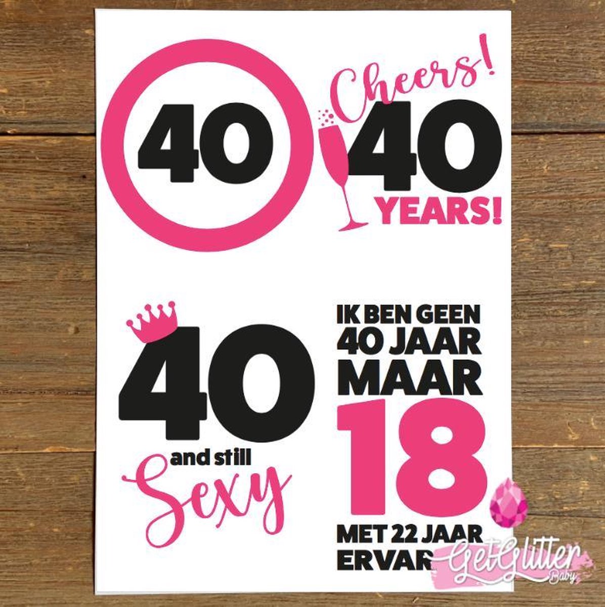 GetGlitterBaby® - Tijdelijke Tattoos / Tijdelijke Henna Festival Plak Tattoes / Nep Tatoeage voor Volwassenen / Fake Temporary Tattoo Sticker - Versiering 40 jaar Verjaardag - Vrouw