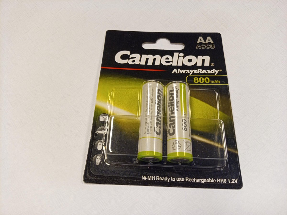 Set van 2 Ni-MH batterijen AA-R6 - oplaadbaar 800 mAh 1.2 V merk Camelion®