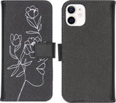 iMoshion Design Softcase Book Case iPhone 12 Mini hoesje - Woman Flower Black