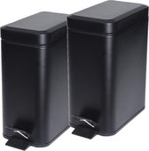 2x pièces de poubelles noires/poubelles à pédale 5 litres - Poubelles/poubelles/poubelles à pédale/poubelles pour toilettes