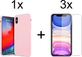 iParadise iPhone XS hoesje roze - iPhone XS hoesje siliconen case hoesjes cover hoes - 3x iPhone xs screenprotector
