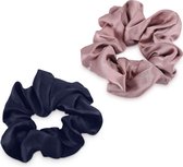 Navaris set van 2 scrunchies - 100% zijde - 2x scrunchie - Haarelastiekjes - Haarwokkels - Haaraccessoires - Voor paardenstaart en knot - Blauw/Roze