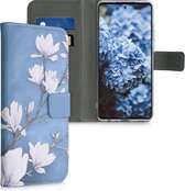 kwmobile telefoonhoesje voor Samsung Galaxy A52 / A52 5G / A52s 5G - Hoesje met pasjeshouder in taupe / wit / blauwgrijs - Magnolia design