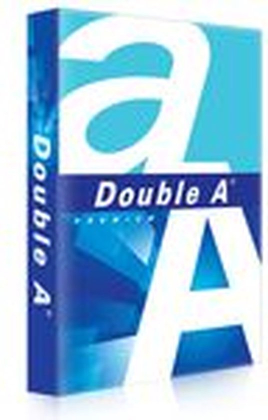 Pak Double A Premium A3 papier. Blauw en lichtblauw met grote witte 'A' en 'Double A' logo.