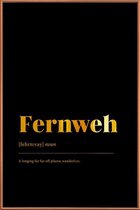 JUNIQE - Poster met kunststof lijst Fernweh gouden -20x30 /Goud &