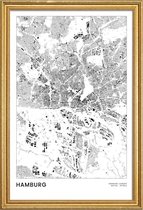 JUNIQE - Poster met houten lijst Hamburg kaart -20x30 /Wit & Zwart