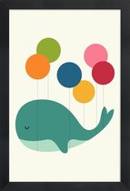 JUNIQE - Poster in houten lijst Schattige walvis en ballon illustratie