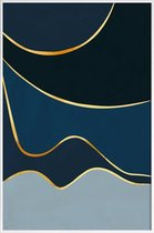 JUNIQE - Poster met kunststof lijst Waves gouden -20x30 /Blauw & Goud