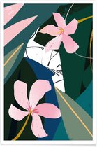 JUNIQE - Poster Oleander illustratie -60x90 /Groen & Roze