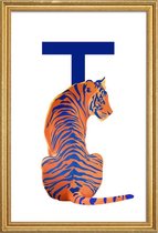 JUNIQE - Poster met houten lijst T Tiger -40x60 /Blauw & Oranje
