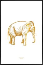 JUNIQE - Poster met kunststof lijst Elephant gouden -20x30 /Goud & Wit