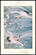 JUNIQE - Poster met kunststof lijst Ooievaars boven water -13x18