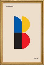 JUNIQE - Poster met houten lijst B for Bauhaus -20x30 /Blauw & Ivoor
