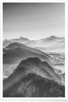 JUNIQE - Poster Ballonvaart over de Alpen -20x30 /Grijs & Wit