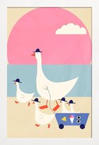 JUNIQE - Poster met houten lijst Geese on Vacation -13x18 /Blauw &