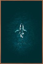 JUNIQE - Poster met kunststof lijst Humpback Breach -40x60 /Turkoois