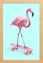 JUNIQE - Poster met houten lijst Skate Flamingo -13x18 /Blauw & Roze