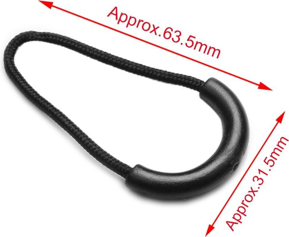 Zipper puller zwart rond 3 stuks