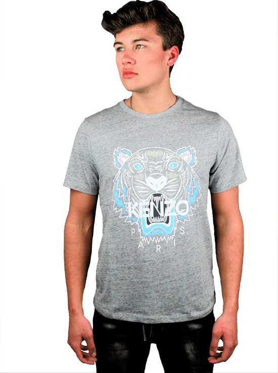 Kenzo Bedrukt Logo T-Shirt |Grijs Lichtblauw met Witte Letters |XL | bol.com