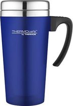 Soft Touch Thermosbeker - Koffiebeker To Go - Warmhoudbeker - Isoleerbeker - Reismok - Blauw - 420ml