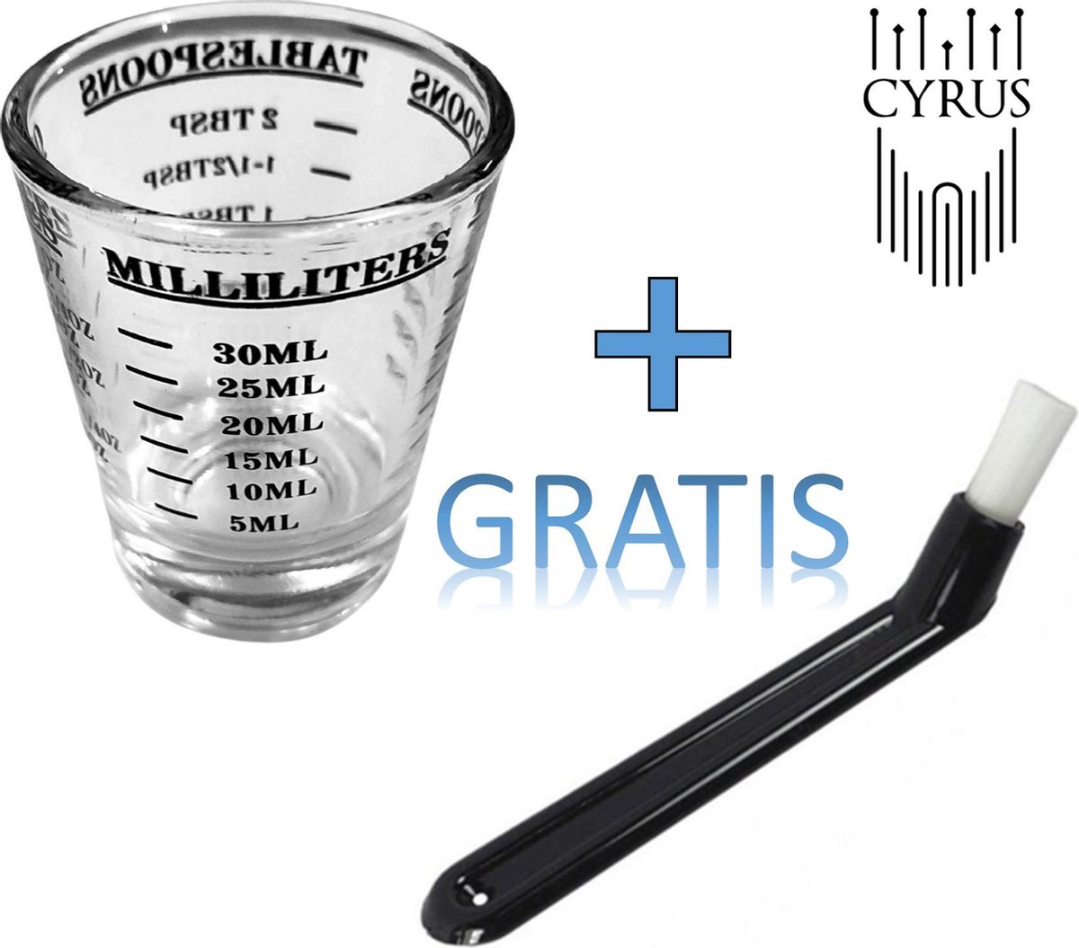 CyrusCoffee espresso shotglas met GRATIS zetgroepborstel - espresso maatglas + reinigingsborstel E61 - barista tools - barista-accessoires