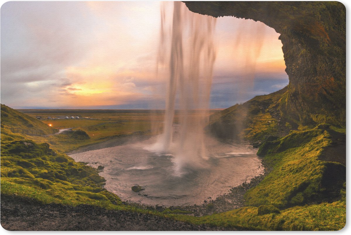 Muismat Watervallen - Waterval in IJsland muismat rubber - 60x40 cm - Muismat met foto